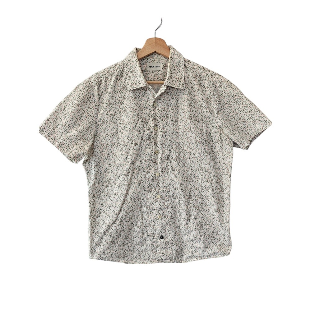 Taylor Stitch Mens Floral Sprig Short Sleeve Button Down Shirt White Size 40 M